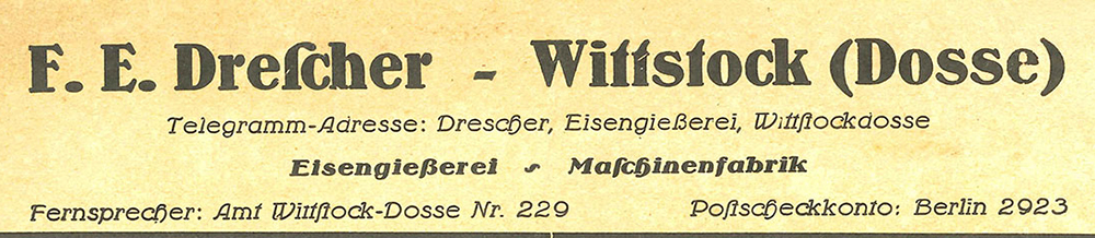 F. E. Drescher - Wittstock (Dosse), Eisengießerei - Maschinenfabrik